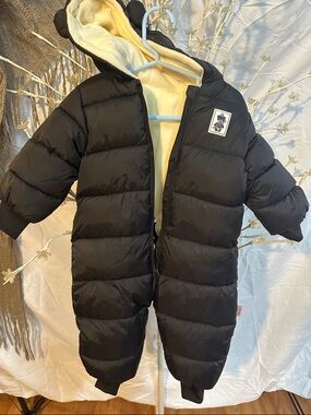 Kids Black Puffer Snowsuit with Cream Lining